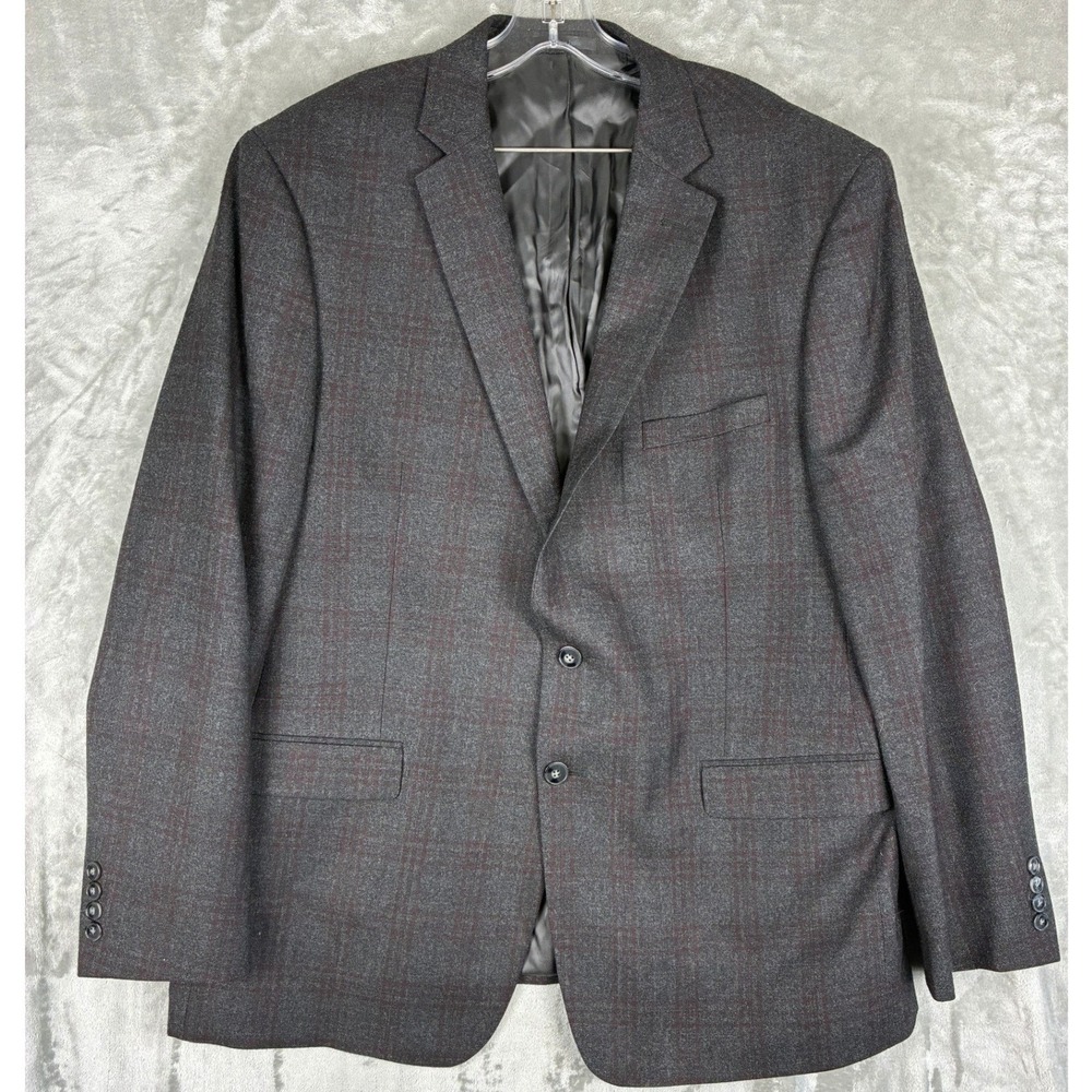 Calvin Klein Mens 48R Extreme Slim Fit‎ Blazer Gray Burgundy Plaid Sport Coat